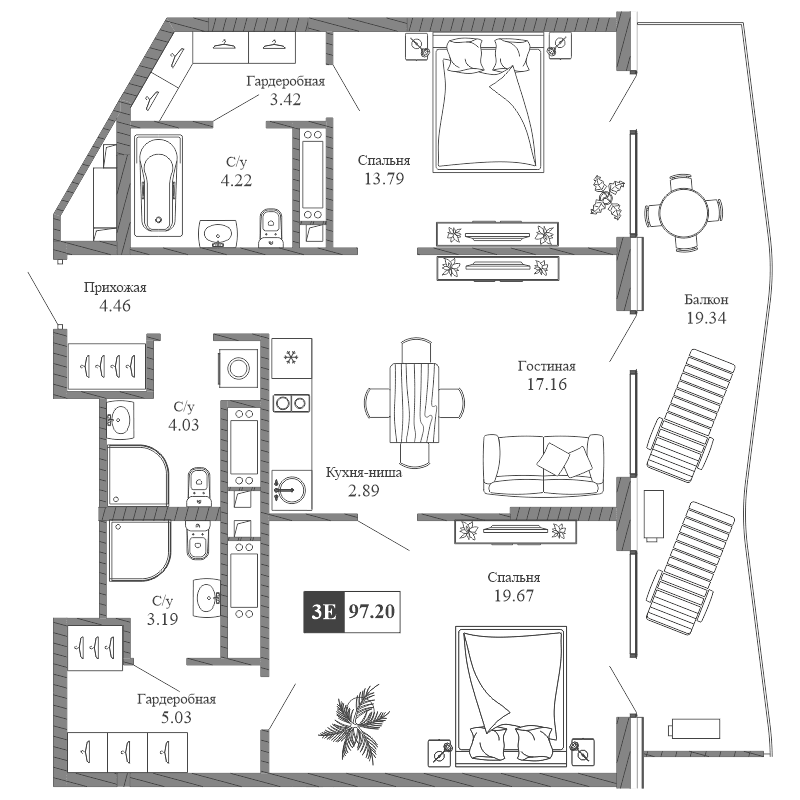 3-к, 97.2 м² · Крымская Резиденция
