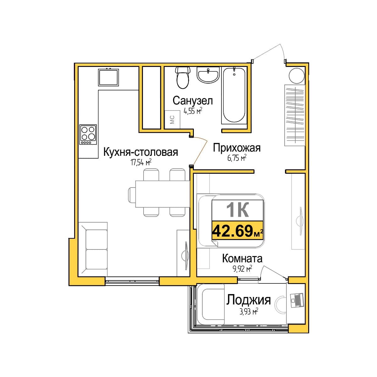 1-к, 40.73 м² · Город мира