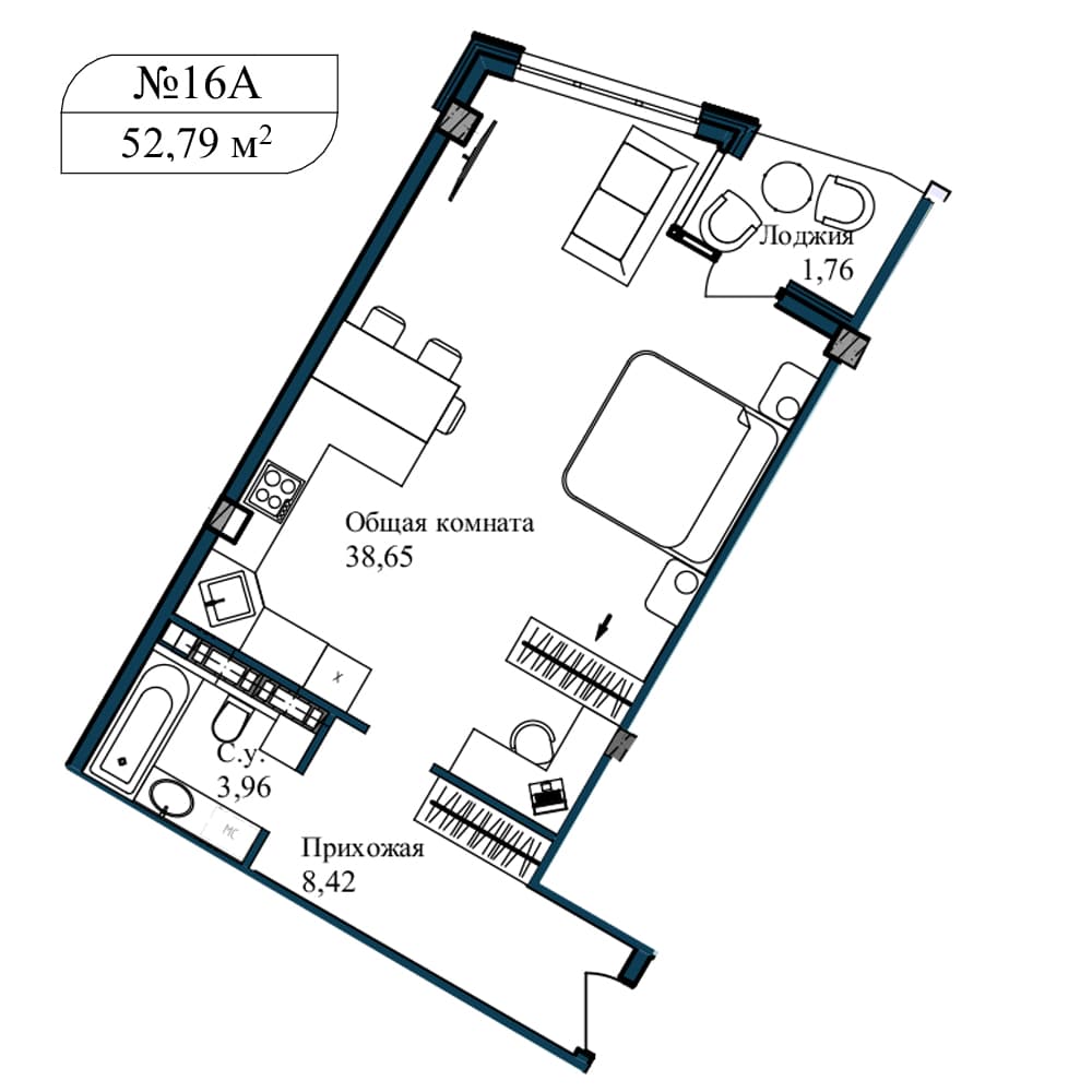 1-к, 54.2 м² · Апарт-комплекс «GARDEN»