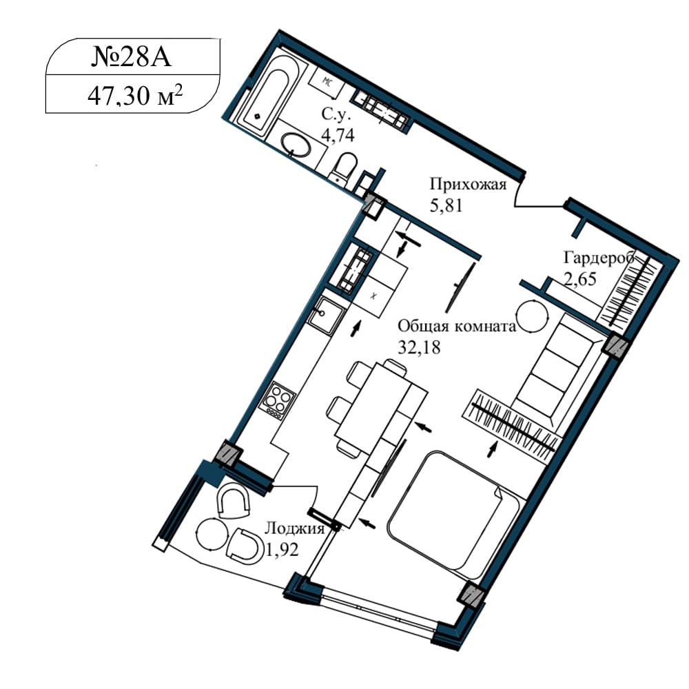 1-к, 48.8 м² · Апарт-комплекс «GARDEN»