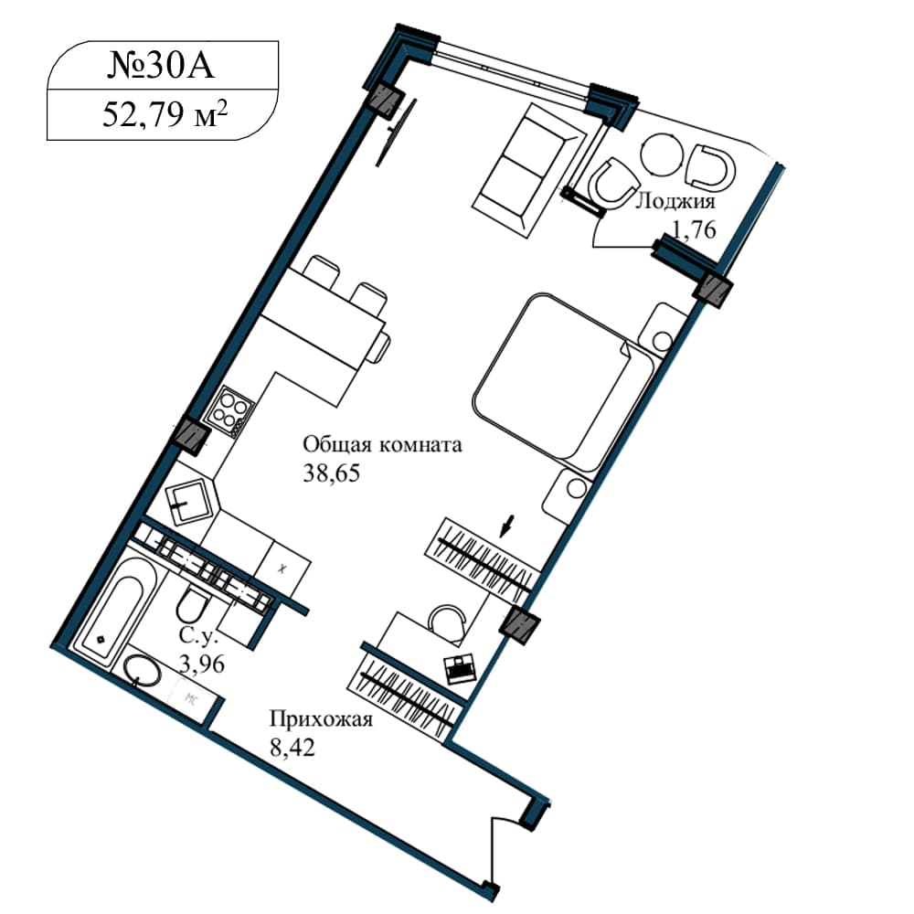 1-к, 54.9 м² · Апарт-комплекс «GARDEN»