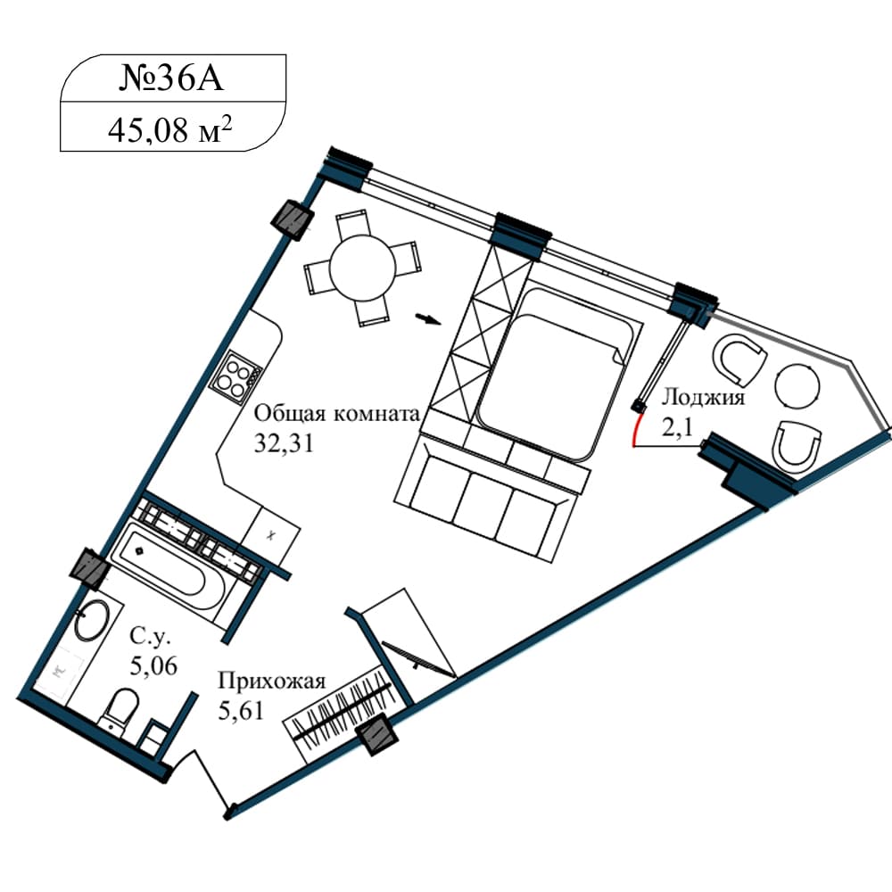 1-к, 47.8 м² · Апарт-комплекс «GARDEN»