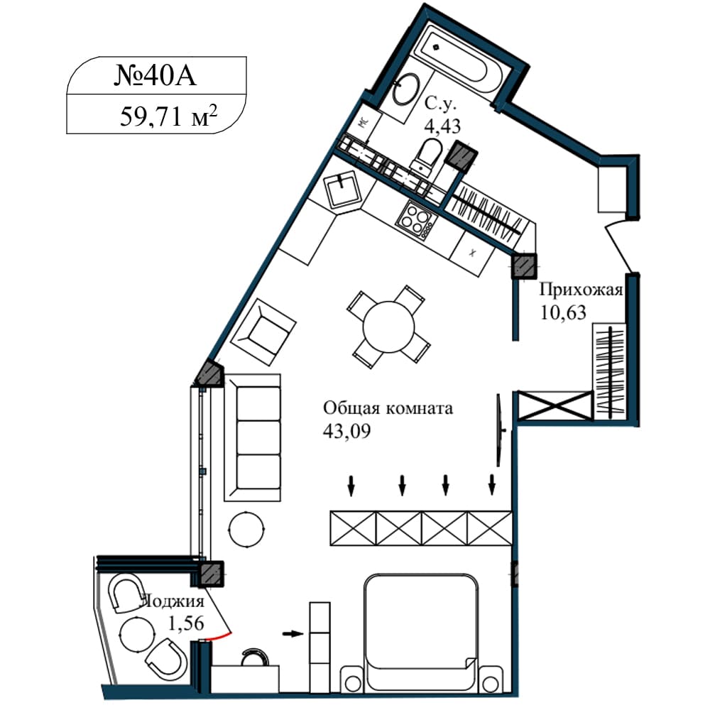 1-к, 61.2 м² · Апарт-комплекс «GARDEN»