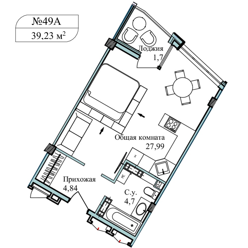 1-к, 40.9 м² · Апарт-комплекс «GARDEN»