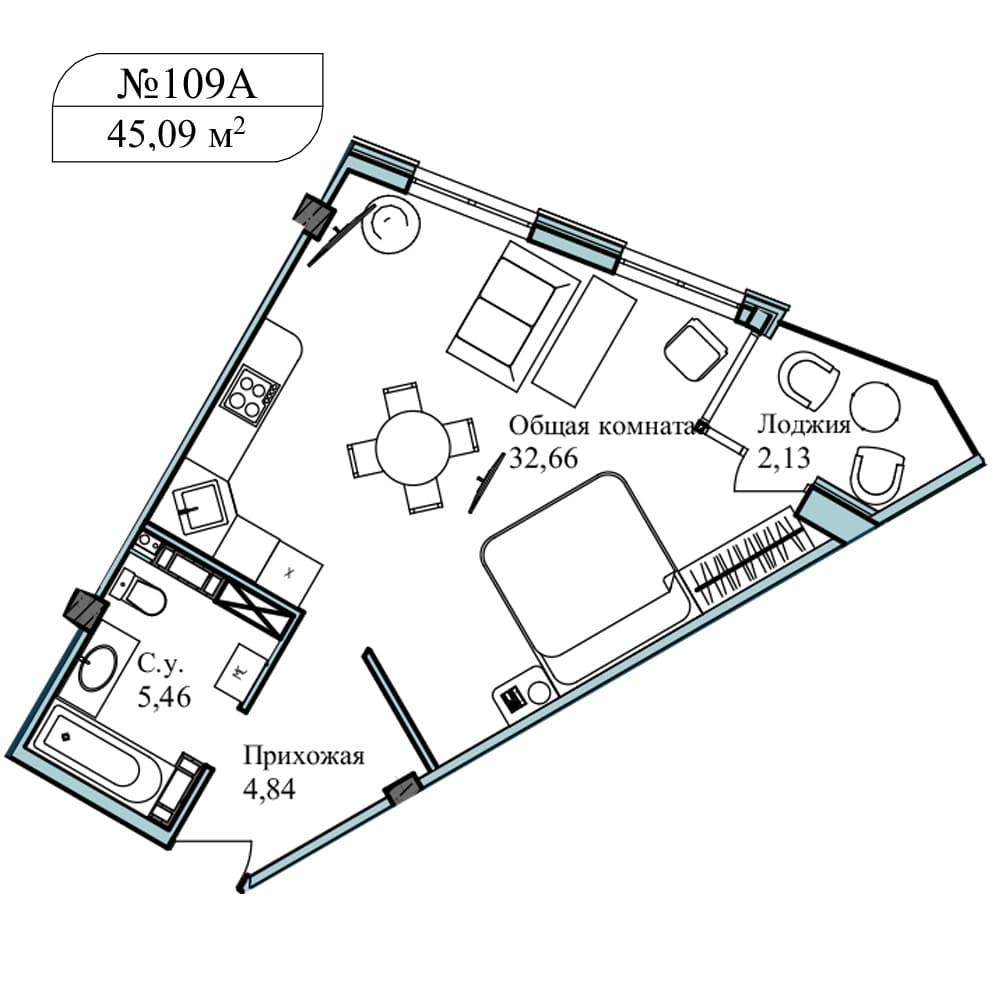 1-к, 47.3 м² · Апарт-комплекс «GARDEN»