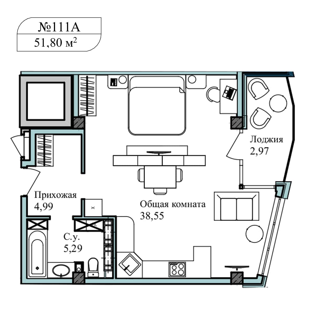 1-к, 54.5 м² · Апарт-комплекс «GARDEN»