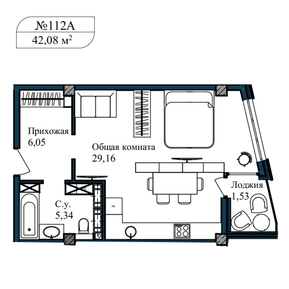 1-к, 43.3 м² · Апарт-комплекс «GARDEN»