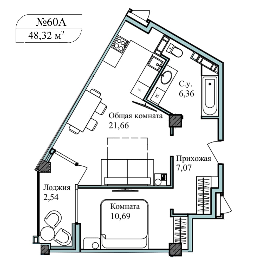 2-к, 50.3 м² · Апарт-комплекс «GARDEN»