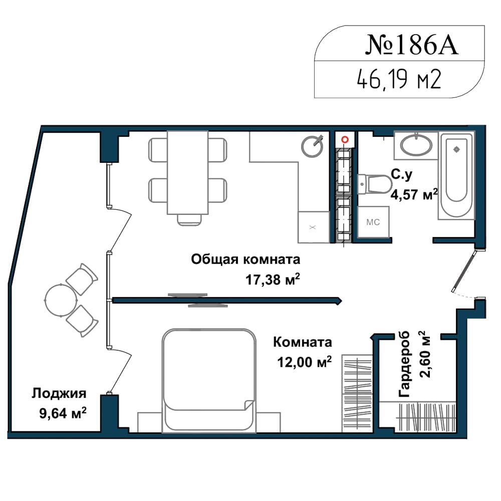 2-к, 45 м² · Апарт-комплекс «GARDEN»