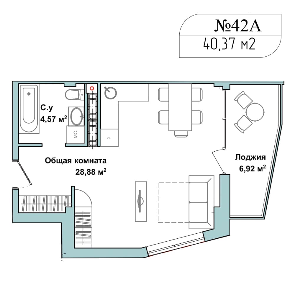 1-к, 40.1 м² · Апарт-комплекс «GARDEN»