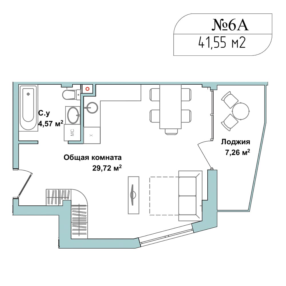 1-к, 41.4 м² · Апарт-комплекс «GARDEN»