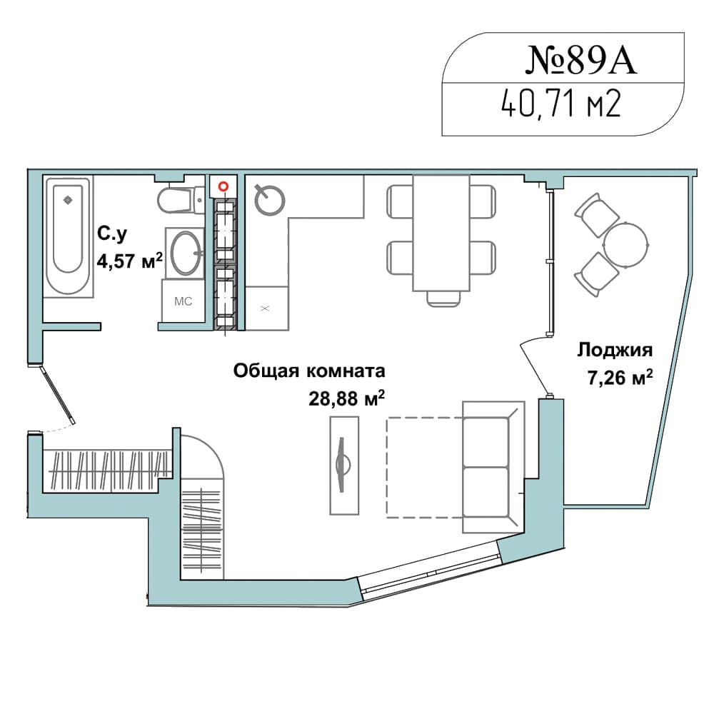 1-к, 40.3 м² · Апарт-комплекс «GARDEN»