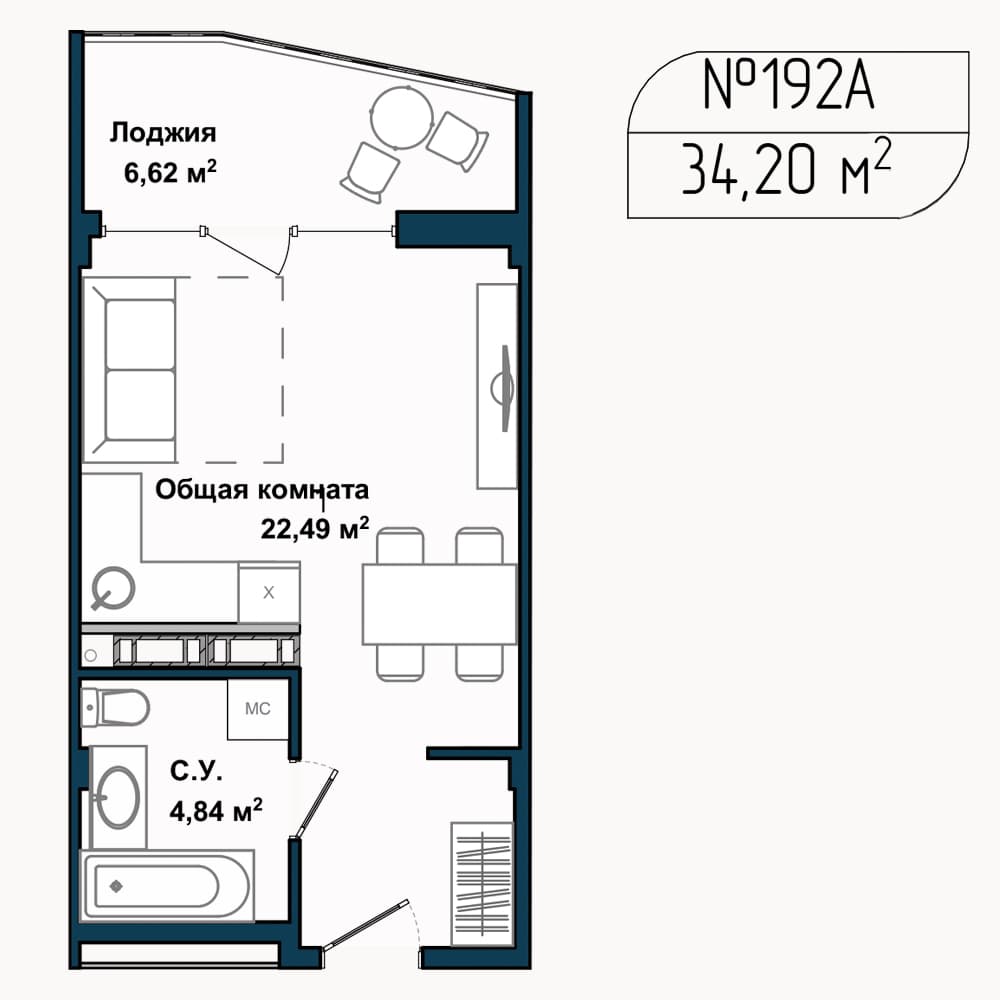 1-к, 33.8 м² · Апарт-комплекс «GARDEN»