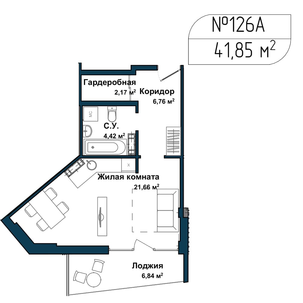 1-к, 41.3 м² · Апарт-комплекс «GARDEN»