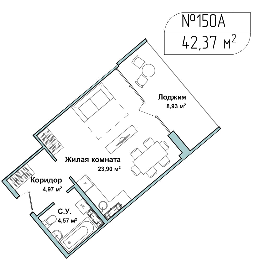 1-к, 42.1 м² · Апарт-комплекс «GARDEN»