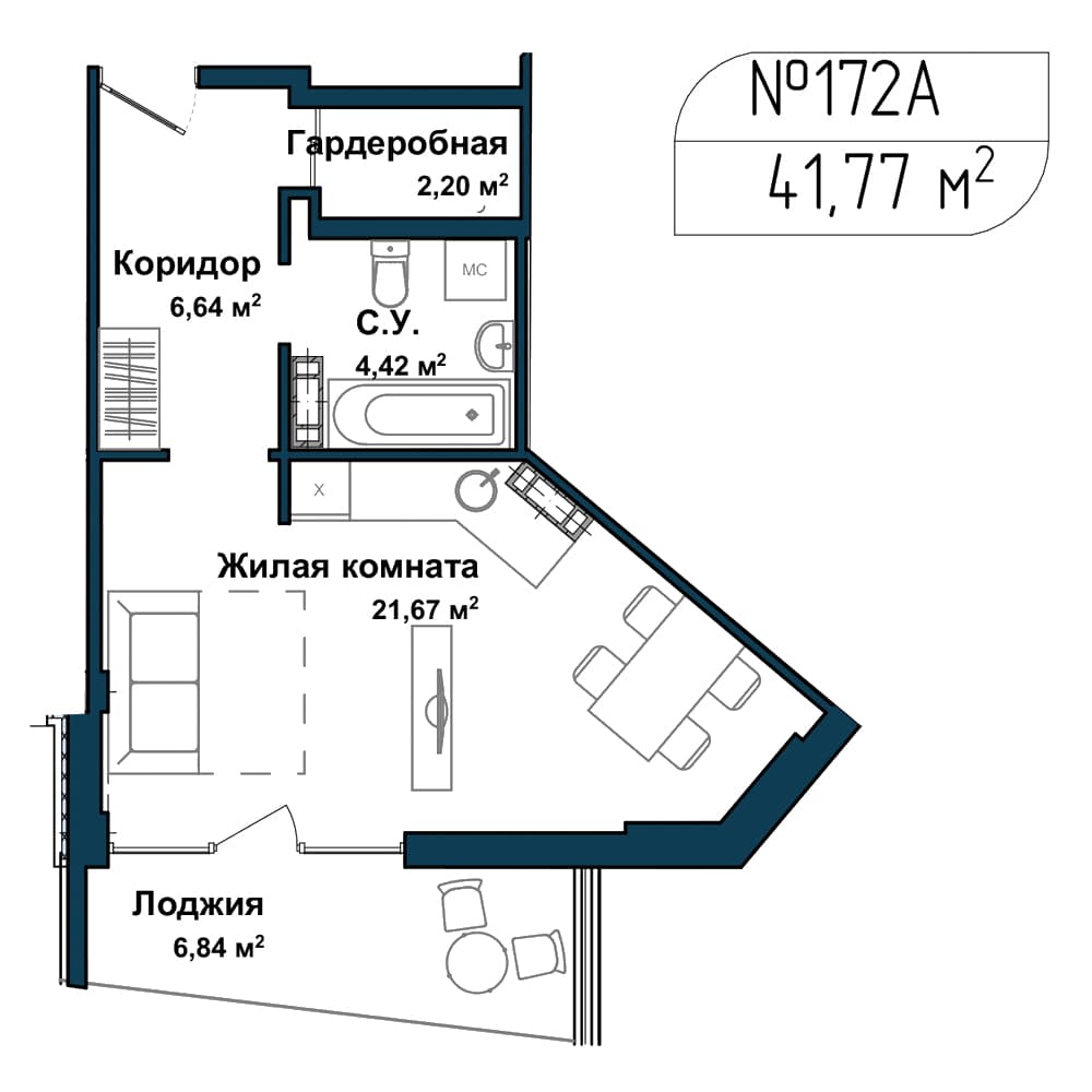 1-к, 40.7 м² · Апарт-комплекс «GARDEN»