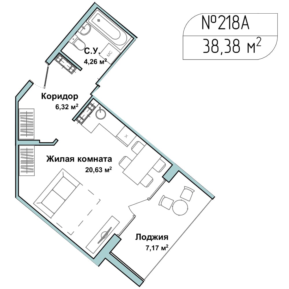 1-к, 38.3 м² · Апарт-комплекс «GARDEN»