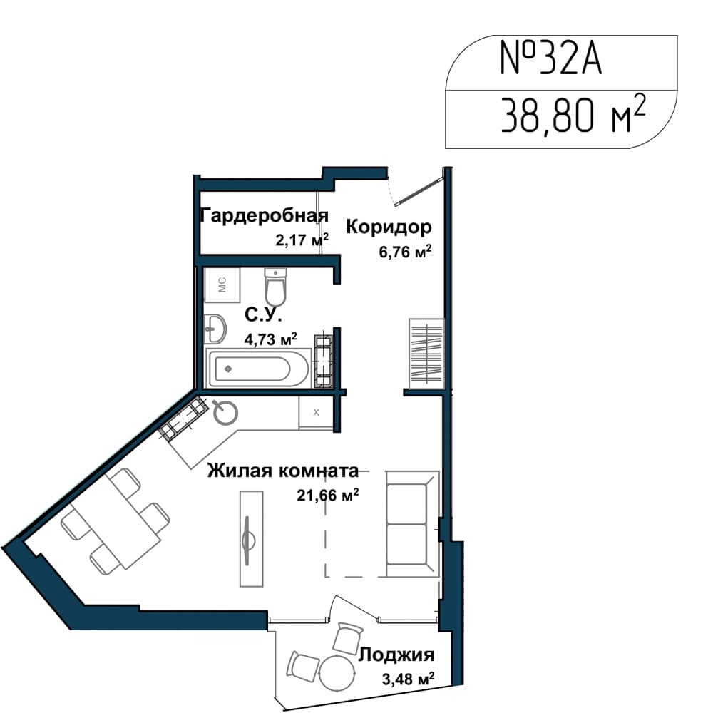 1-к, 38.7 м² · Апарт-комплекс «GARDEN»