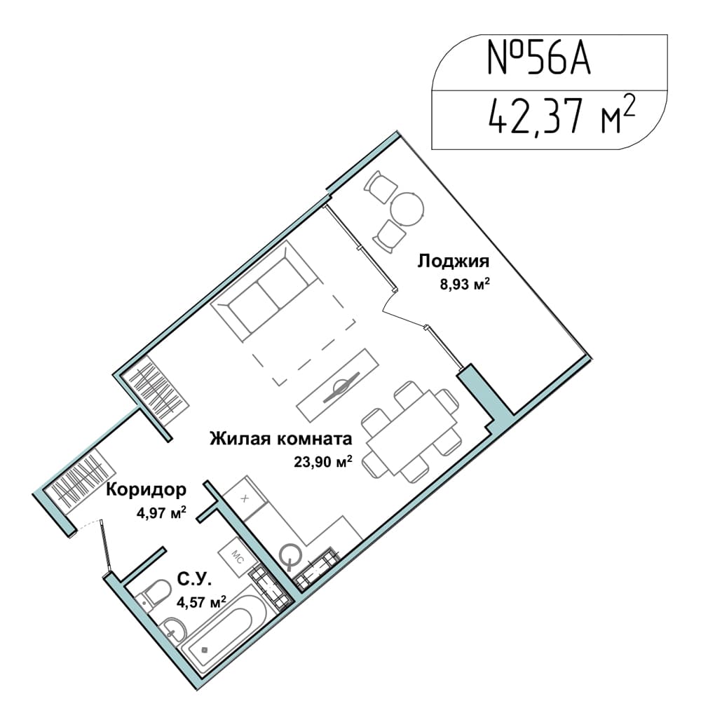 1-к, 42.2 м² · Апарт-комплекс «GARDEN»