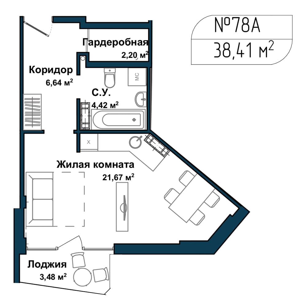 1-к, 38.1 м² · Апарт-комплекс «GARDEN»