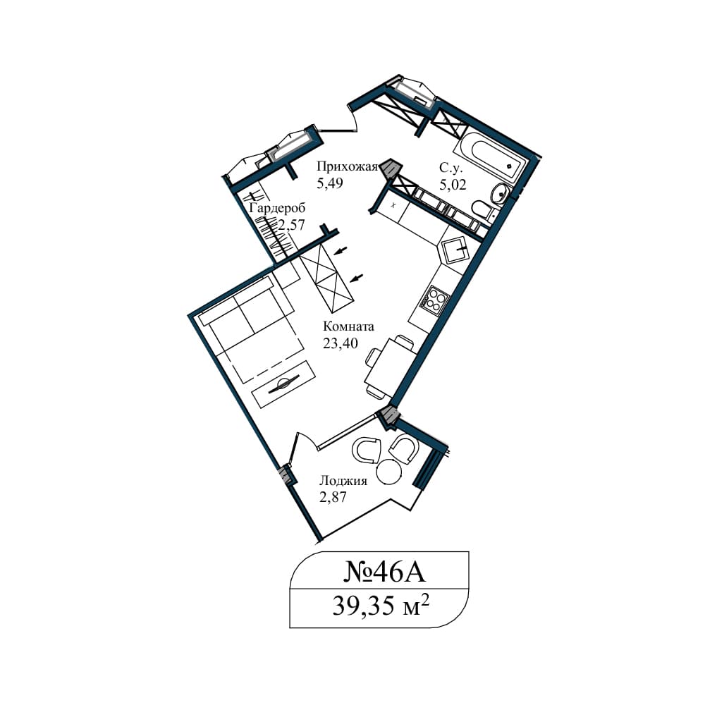 1-к, 41.5 м² · Апарт-комплекс «GARDEN»