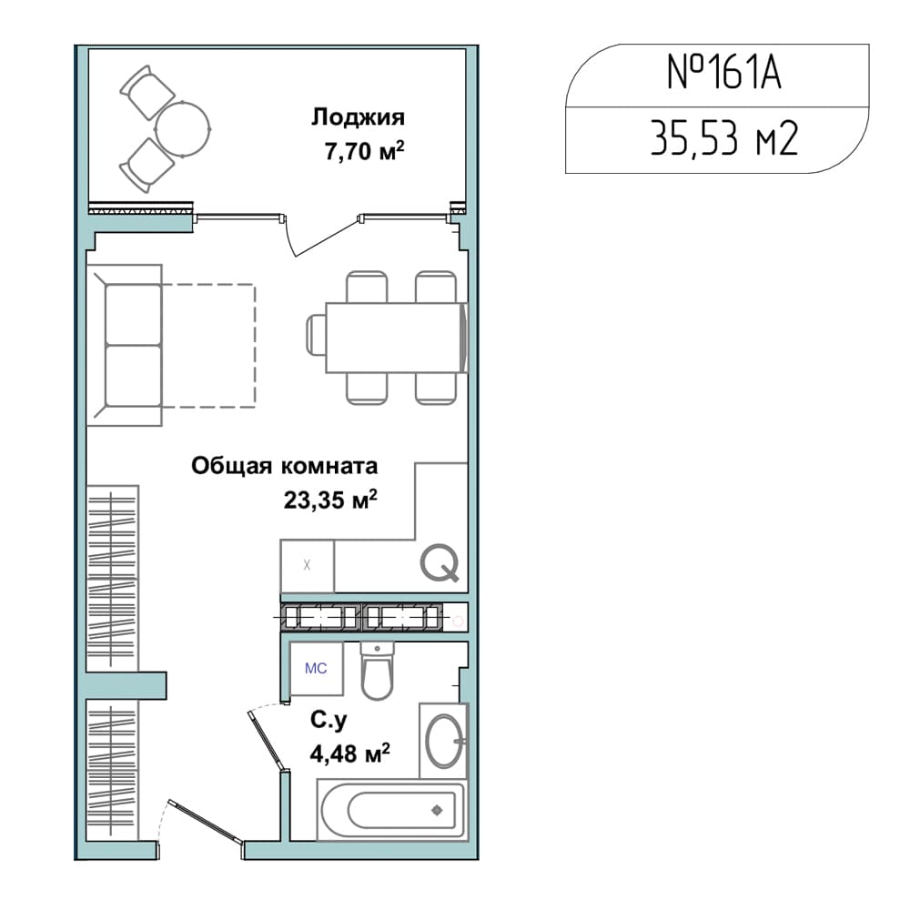 1-к, 34.5 м² · Апарт-комплекс «GARDEN»