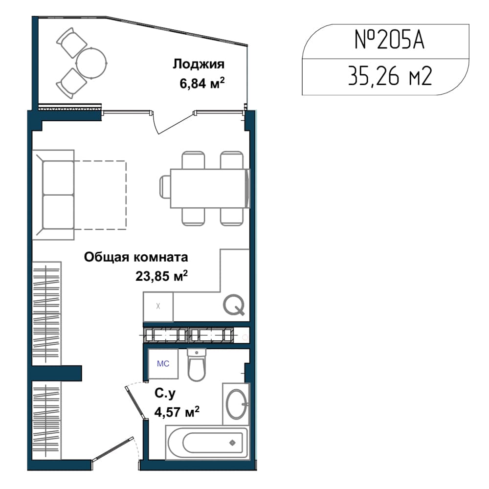 1-к, 34.4 м² · Апарт-комплекс «GARDEN»