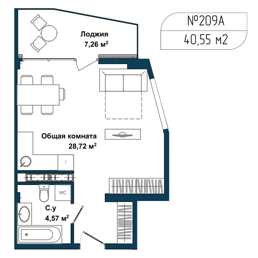 1-к, 40 м² · Апарт-комплекс «GARDEN»