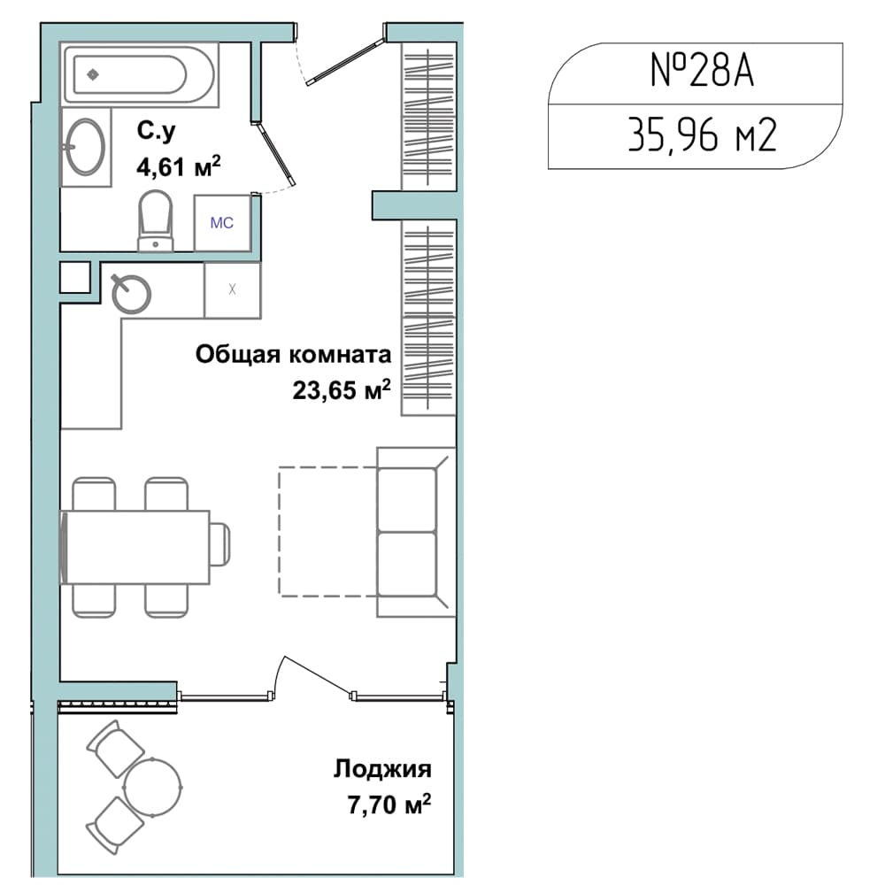 1-к, 35.3 м² · Апарт-комплекс «GARDEN»
