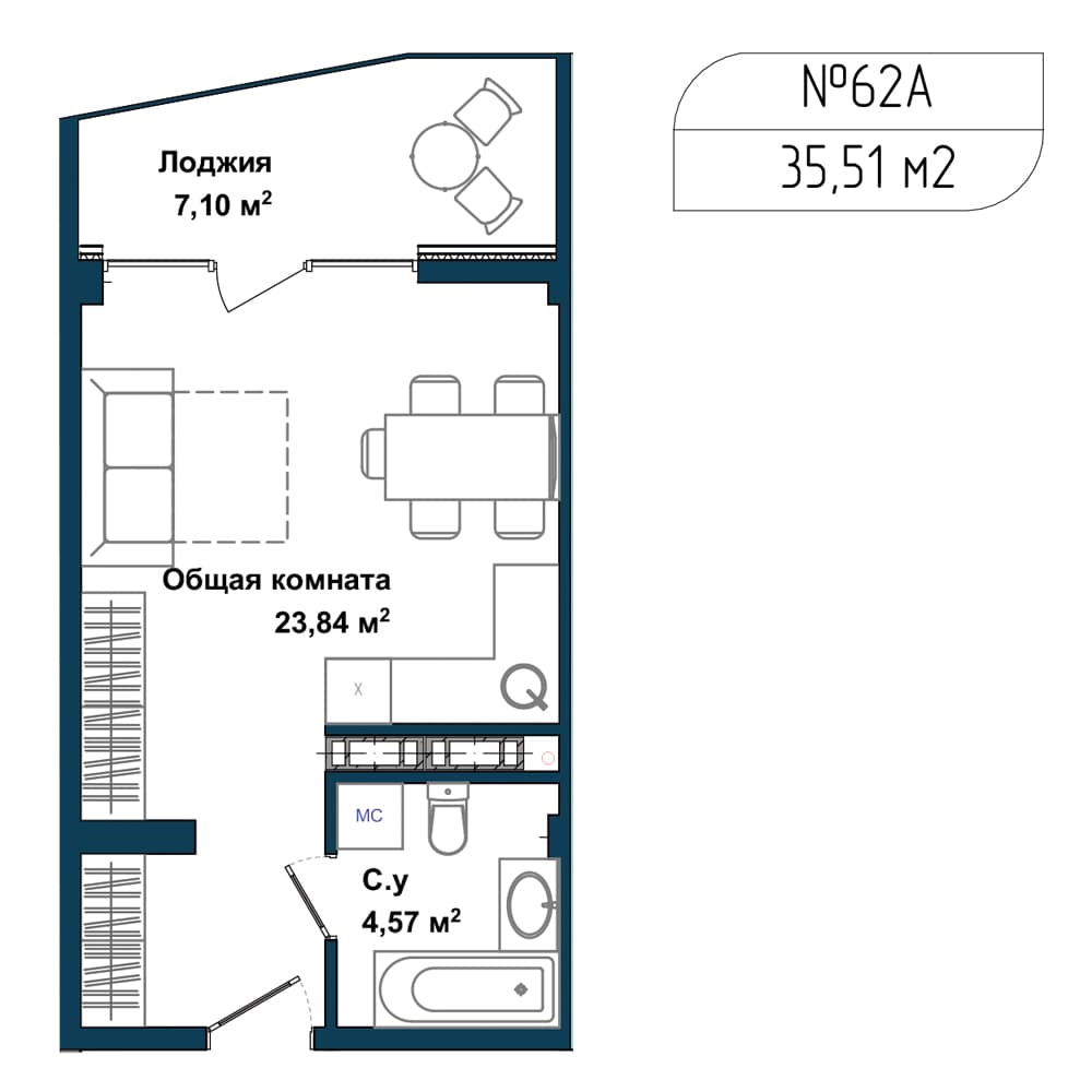 1-к, 34.4 м² · Апарт-комплекс «GARDEN»