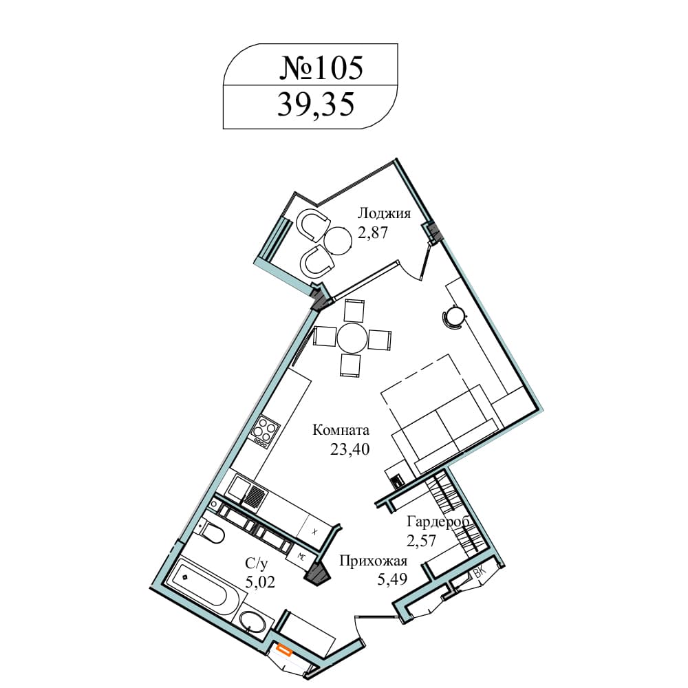 1-к, 42 м² · Апарт-комплекс «GARDEN»
