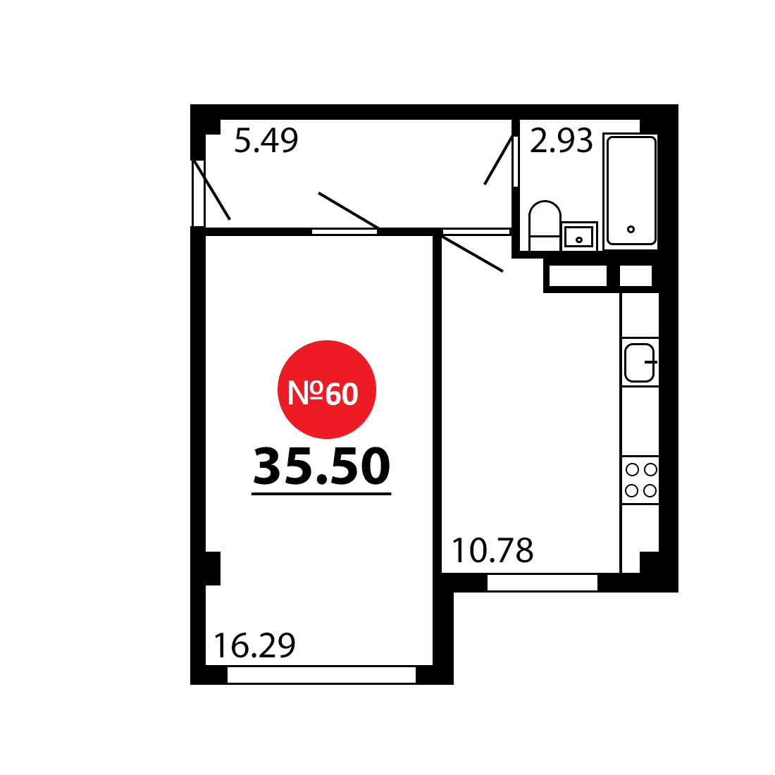 1-к, 35.5 м² · Рассвет