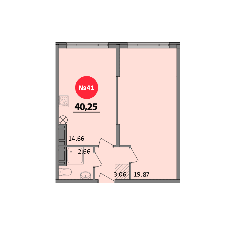 1-к, 40.25 м² · Парк Прибрежный