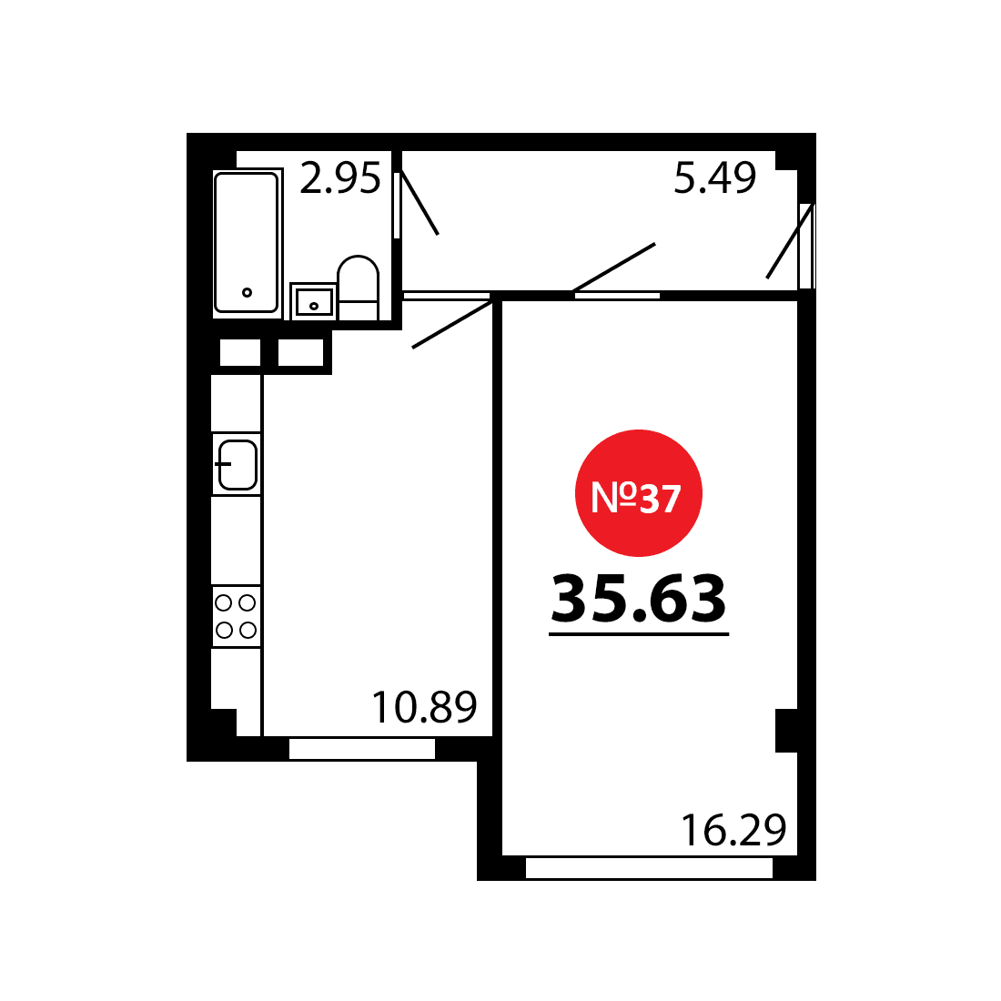 1-к, 35.63 м² · Рассвет