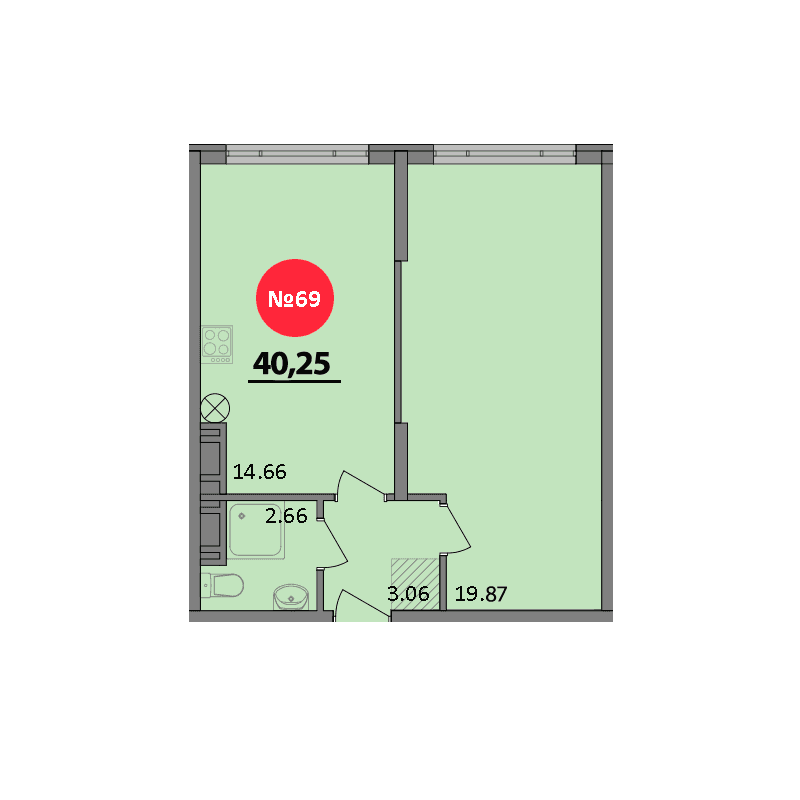 1-к, 40.25 м² · Парк Прибрежный