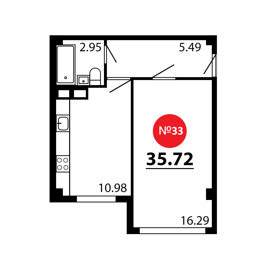 1-к, 35.72 м² · Рассвет