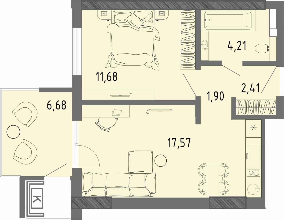 1-к, 39.77 м² · СОК