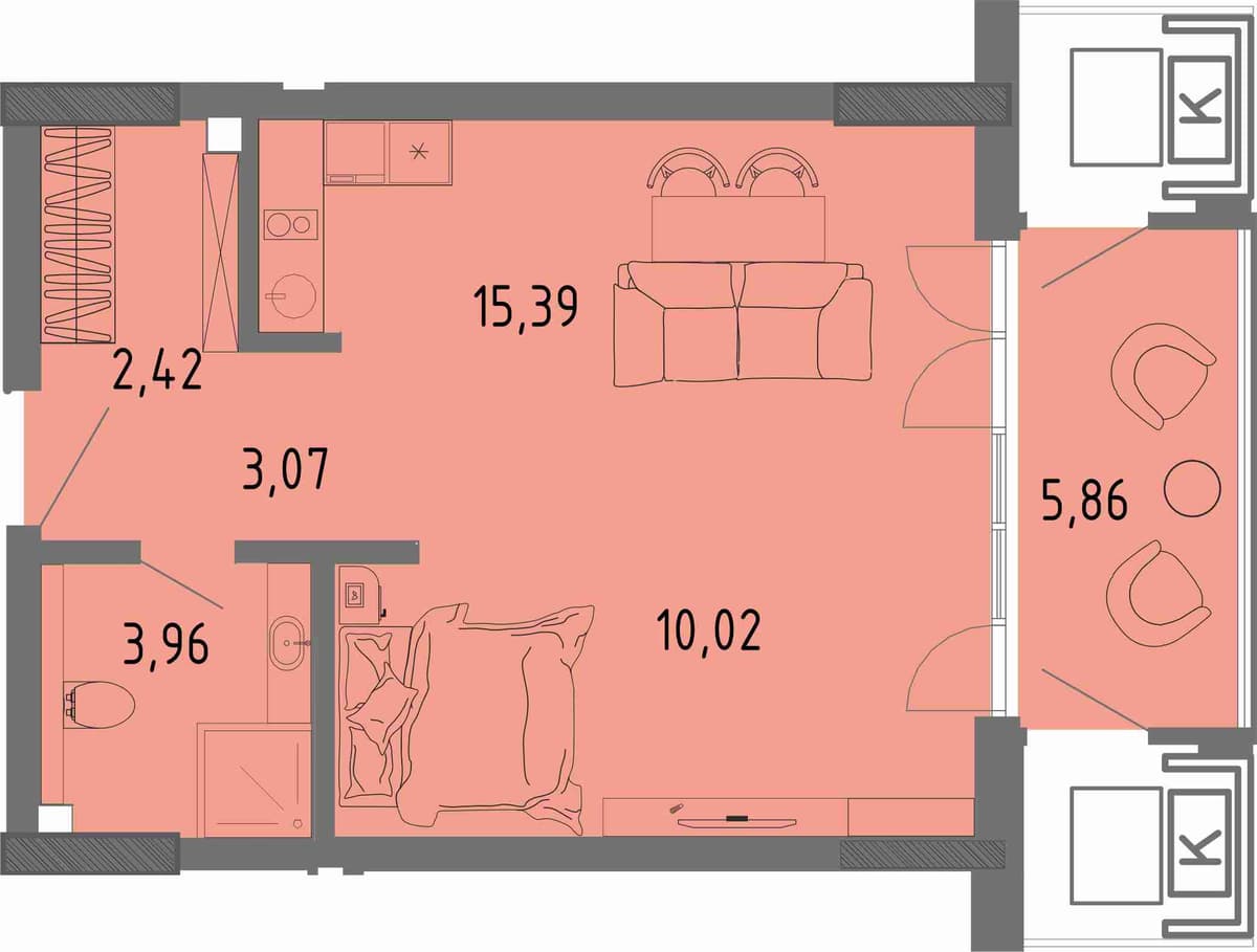 Студия, 36.62 м² · СОК