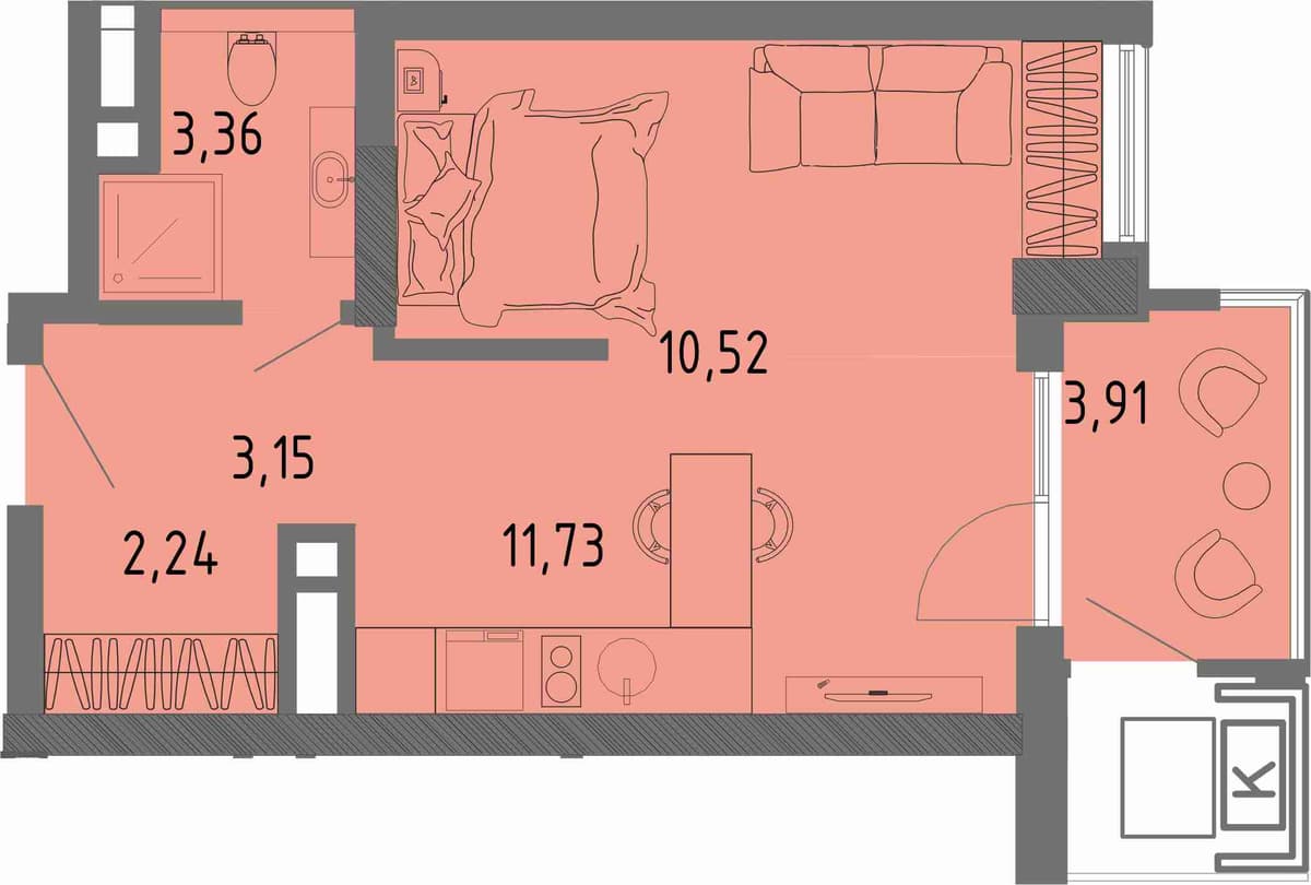 Студия, 32.17 м² · СОК