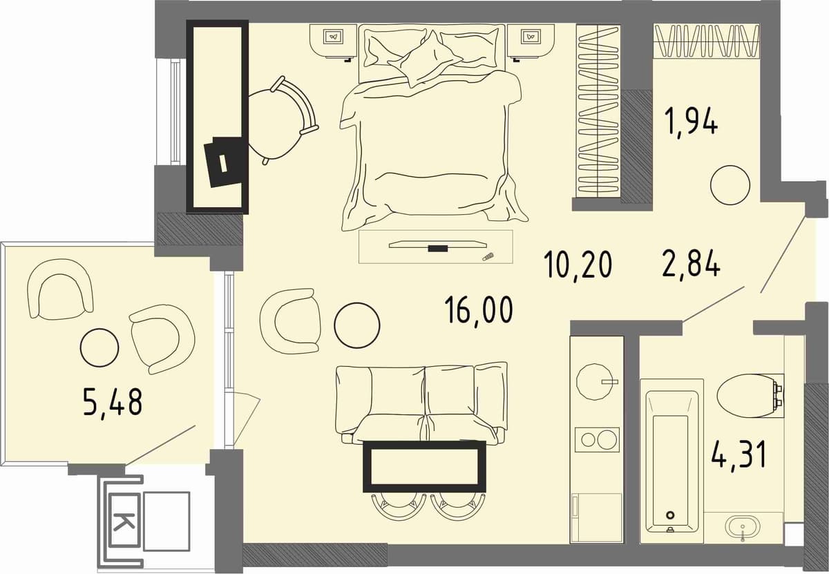 Студия, 36.93 м² · СОК