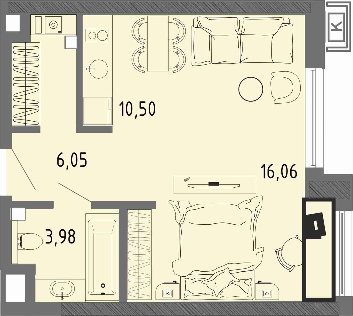 Студия, 36.59 м² · СОК