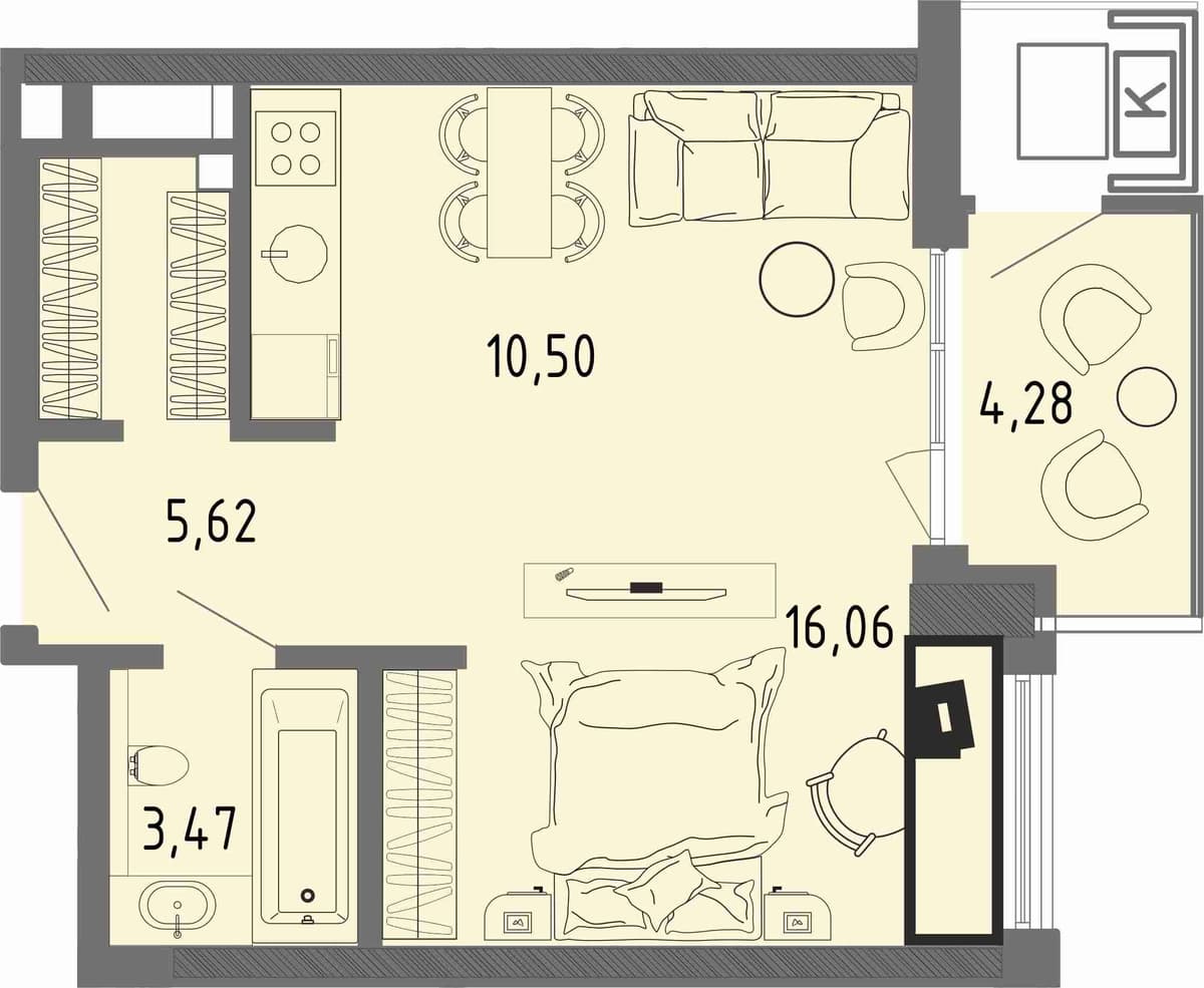 Студия, 36.93 м² · СОК