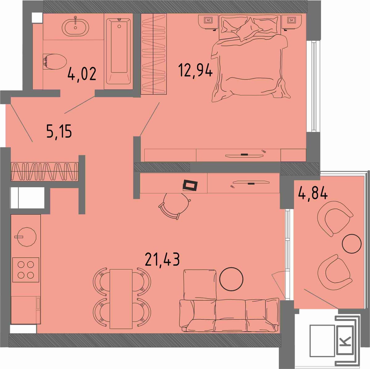 1-к, 44.99 м² · СОК