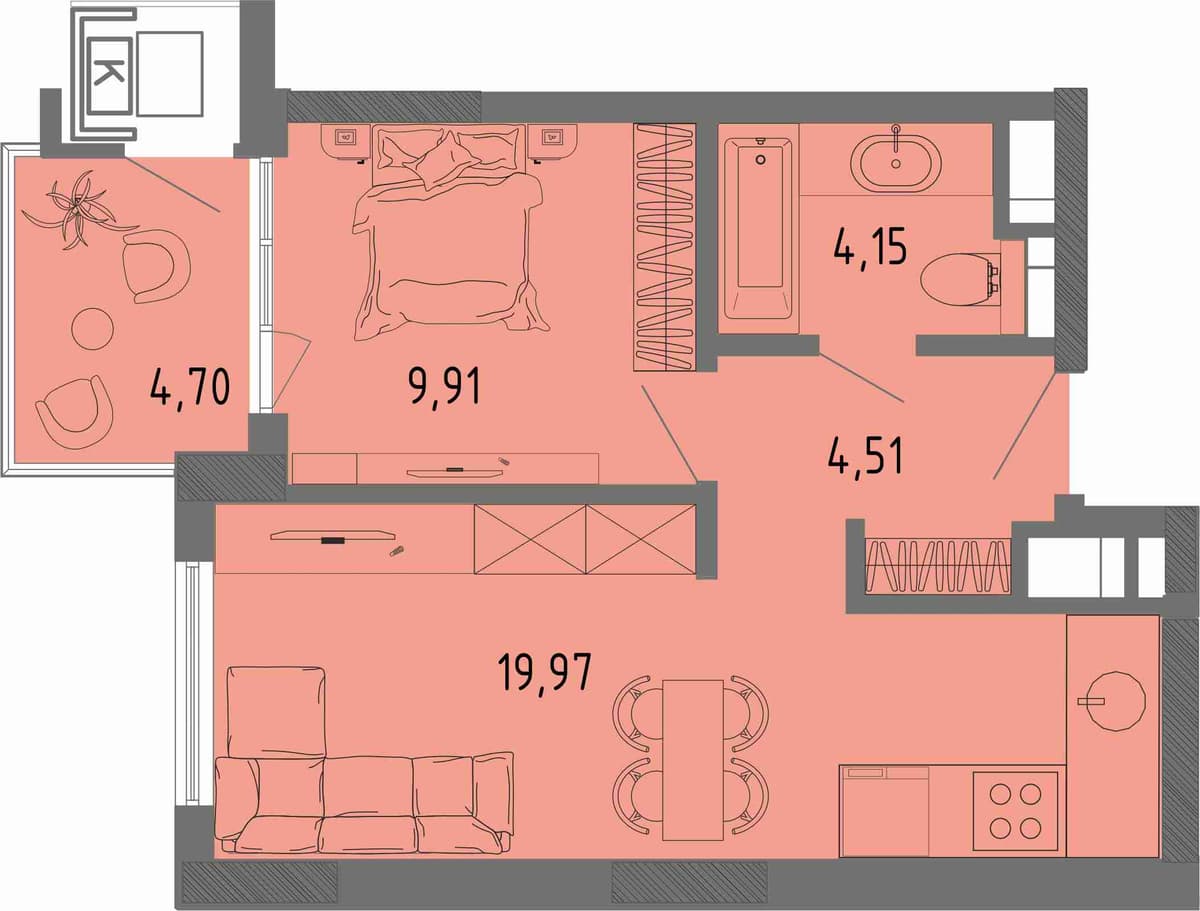 1-к, 39.95 м² · СОК