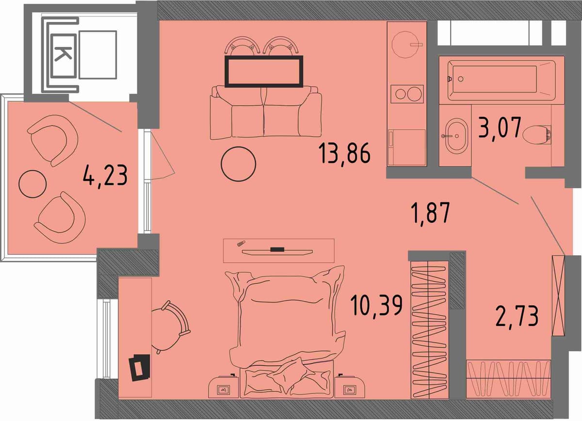 Студия, 33.19 м² · СОК