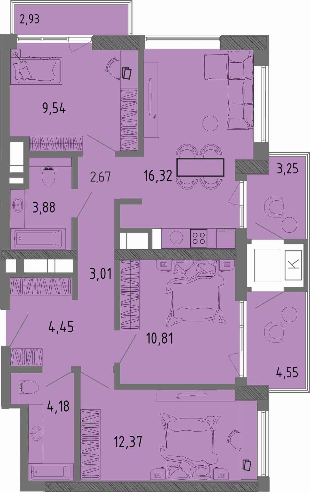 3-к, 70.46 м² · СОК