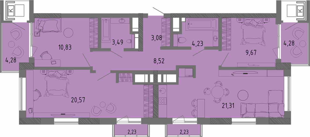 3-к, 85.6 м² · СОК