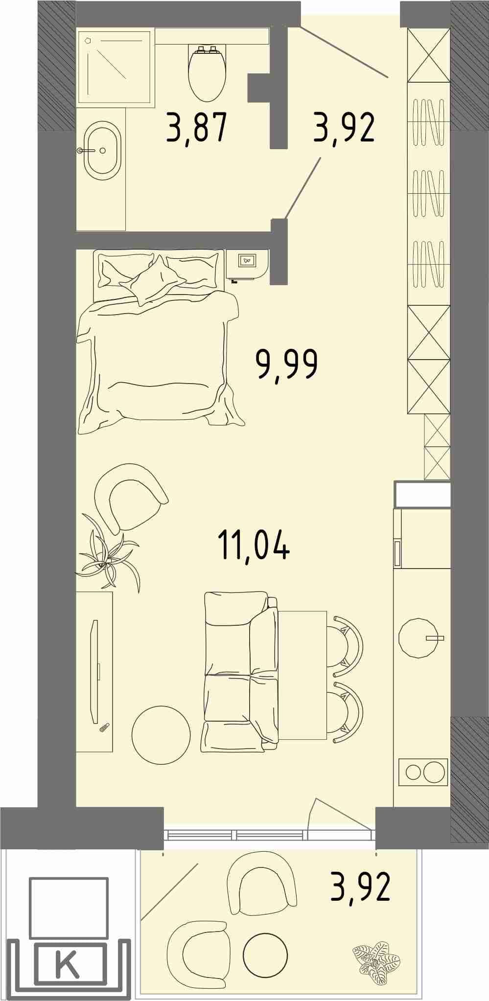Студия, 30 м² · СОК
