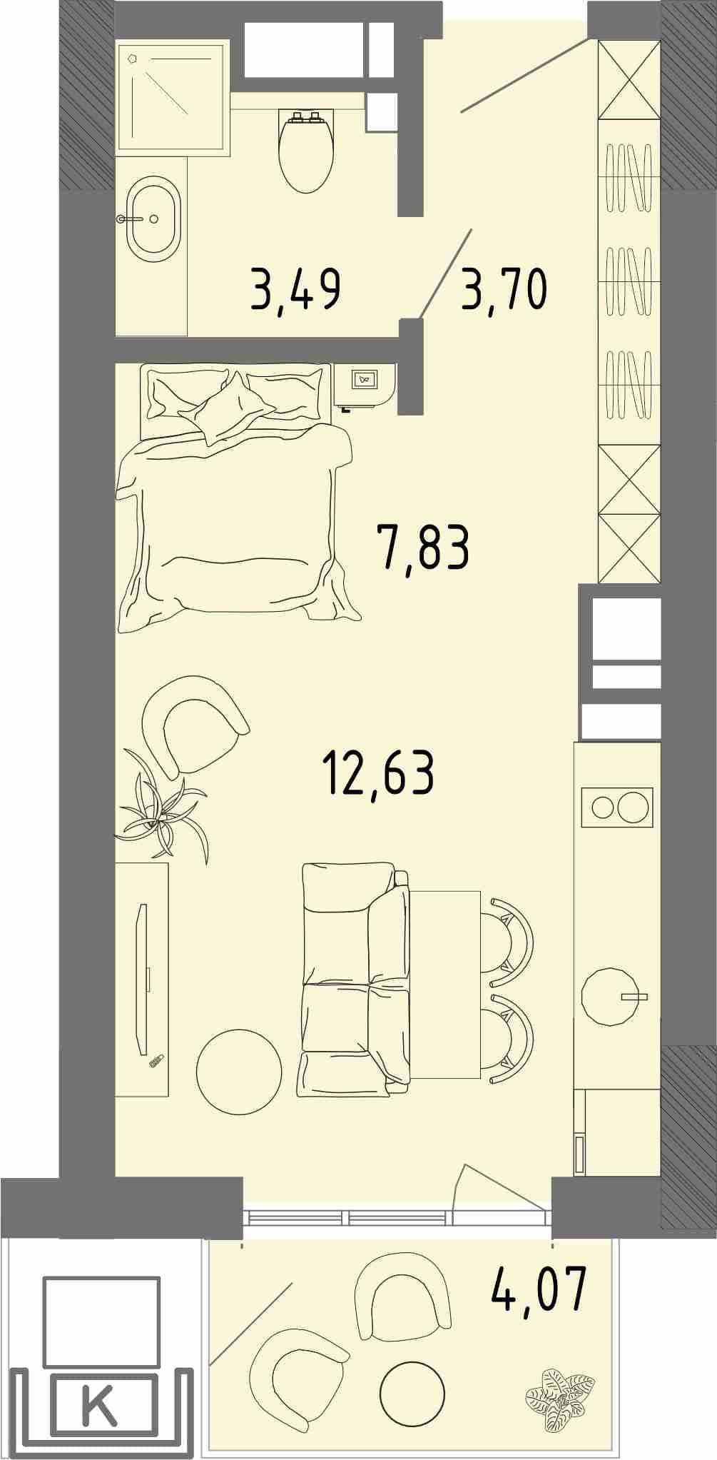 Студия, 28.87 м² · СОК