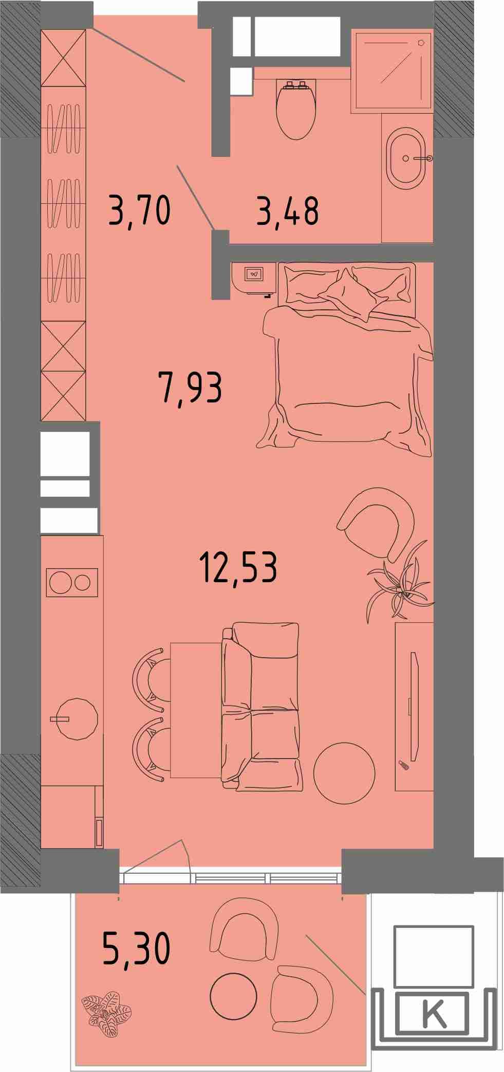 Студия, 29.23 м² · СОК